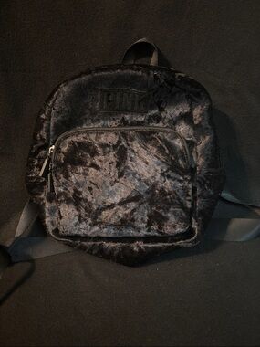 PINK Victoria's Secret Black Crushed Velvet Mini Backpack